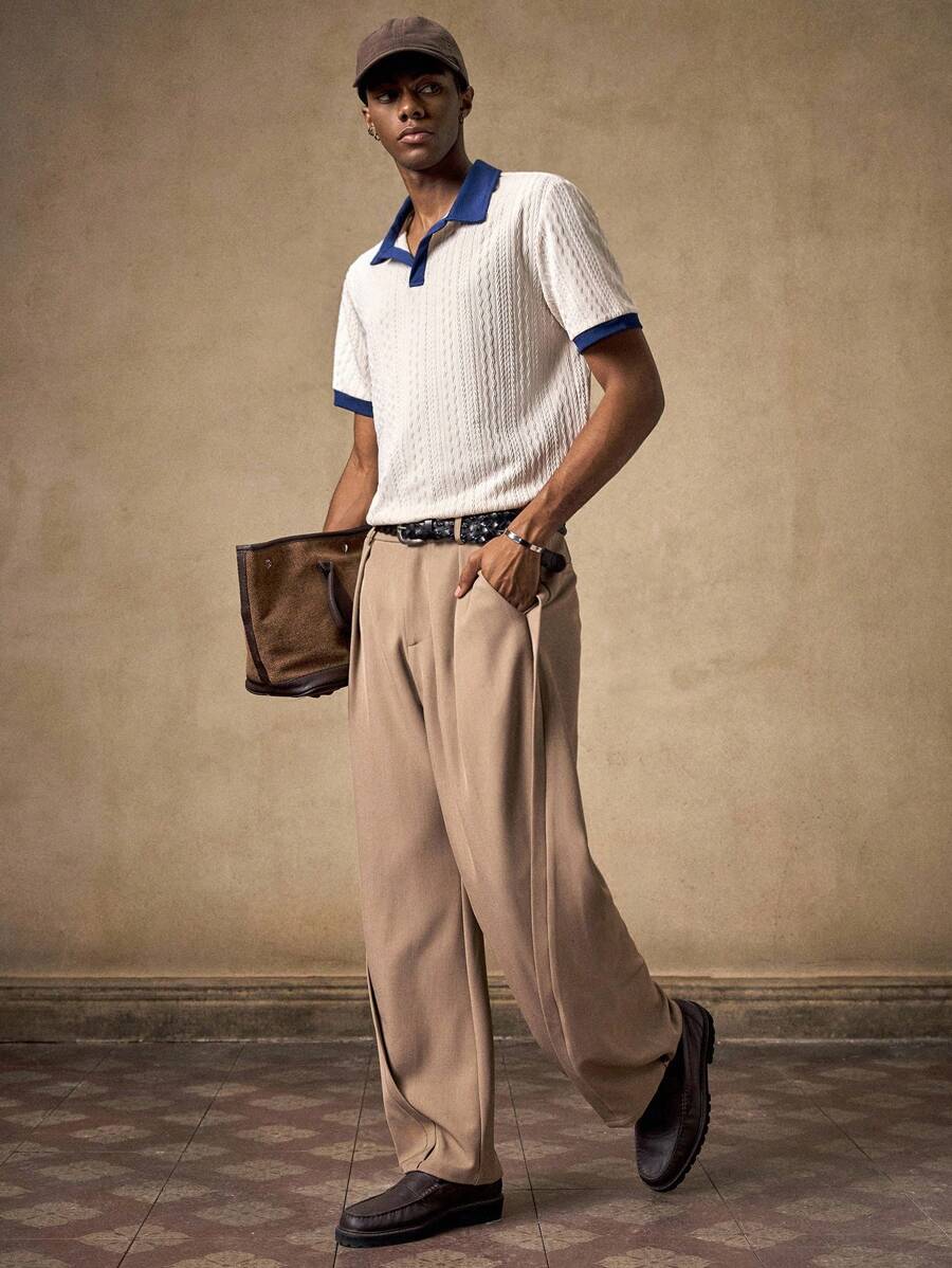 Men's Knitted White Slim Fit Casual Short Sleeve Polo Shirt