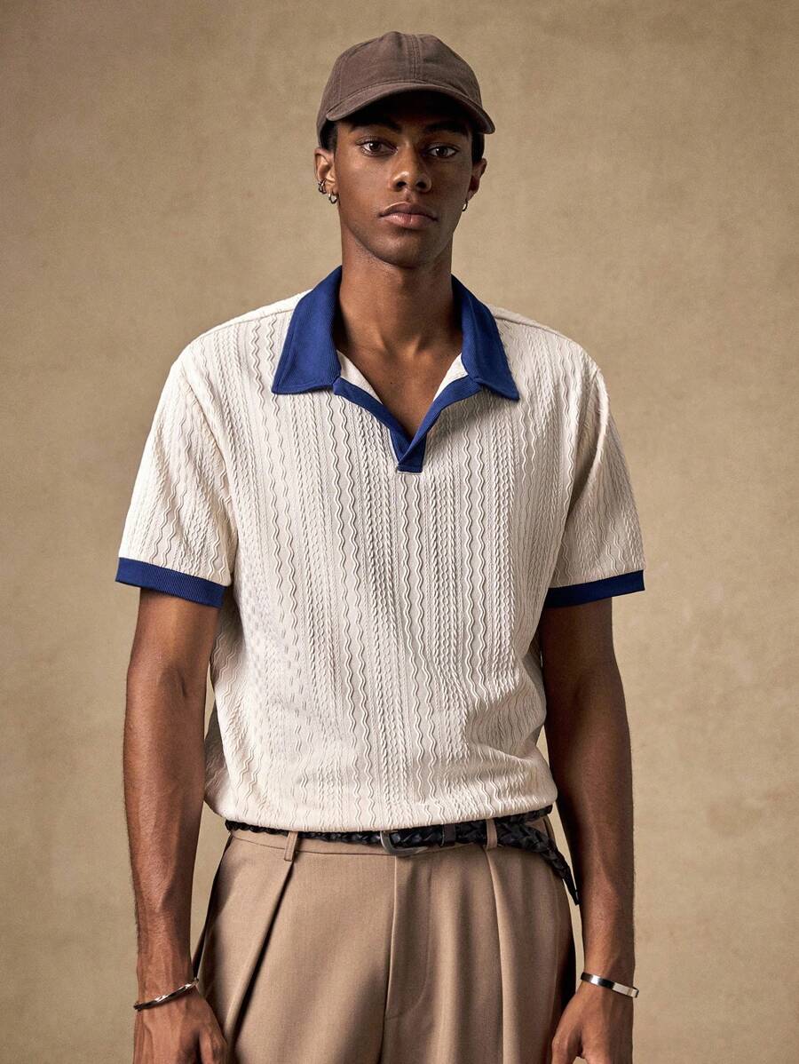 Men's Knitted White Slim Fit Casual Short Sleeve Polo Shirt
