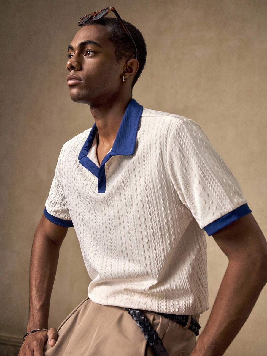 Men's Knitted White Slim Fit Casual Short Sleeve Polo Shirt