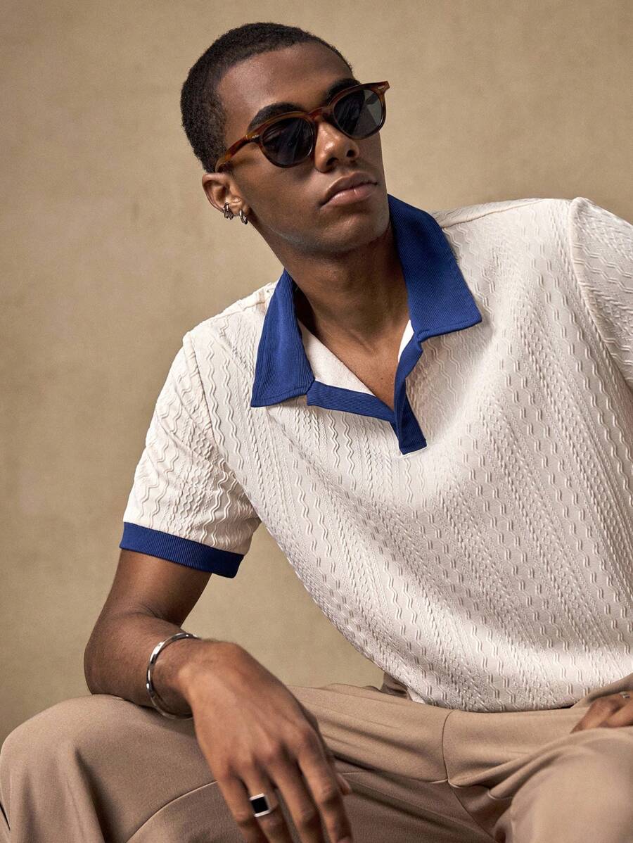 Men's Knitted White Slim Fit Casual Short Sleeve Polo Shirt