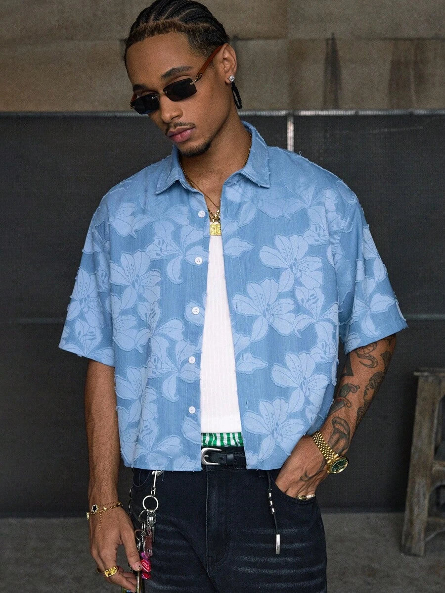 Men's Streetwear Turndown Collar Short Sleeve Loose Fit Shirt