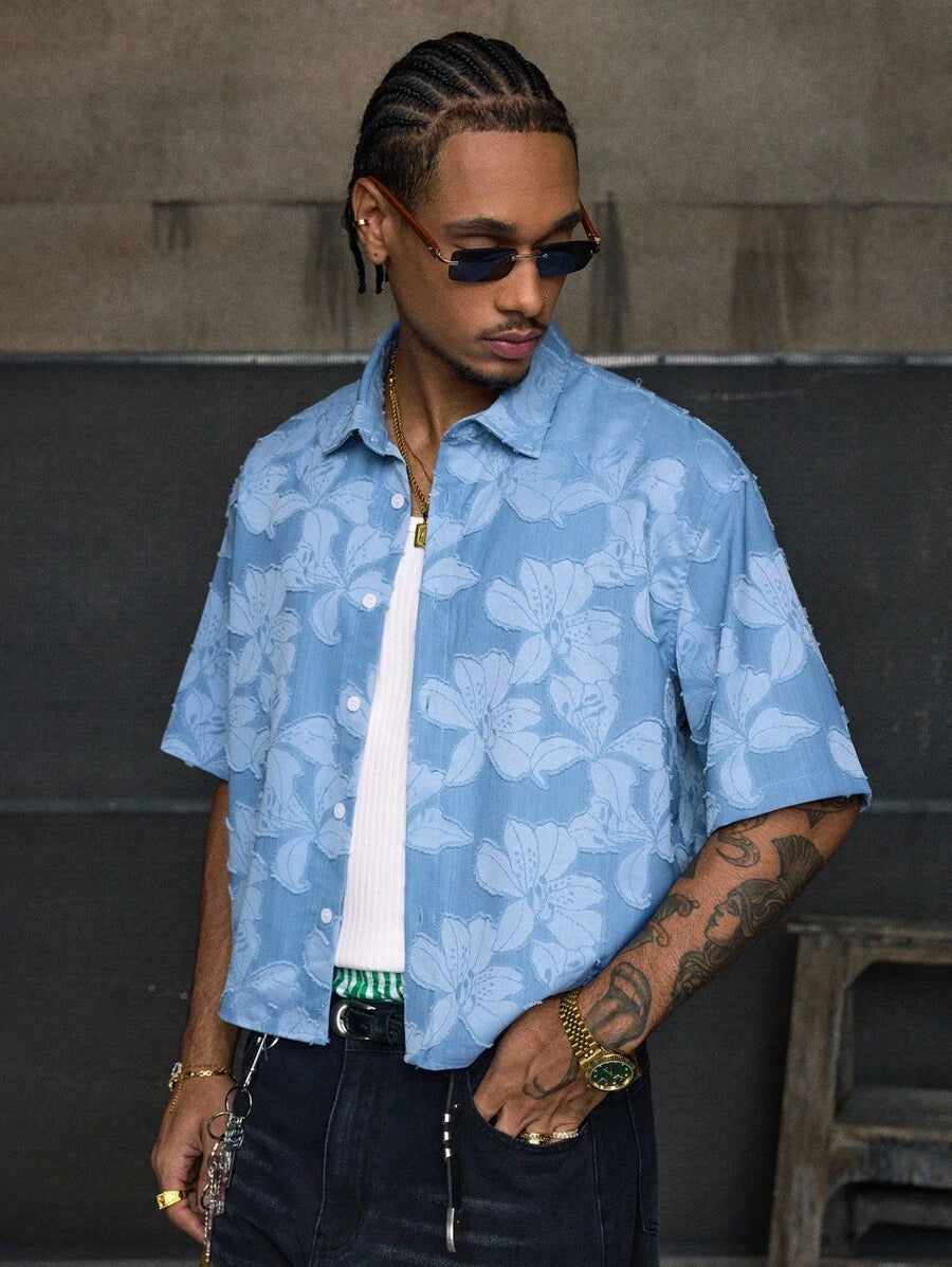 Men's Streetwear Turndown Collar Short Sleeve Loose Fit Shirt