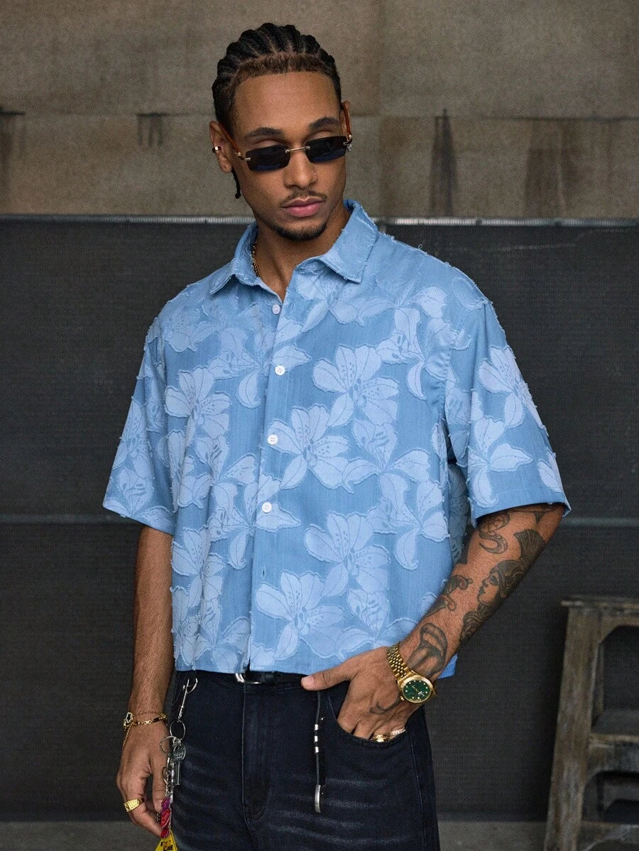 Men's Streetwear Turndown Collar Short Sleeve Loose Fit Shirt