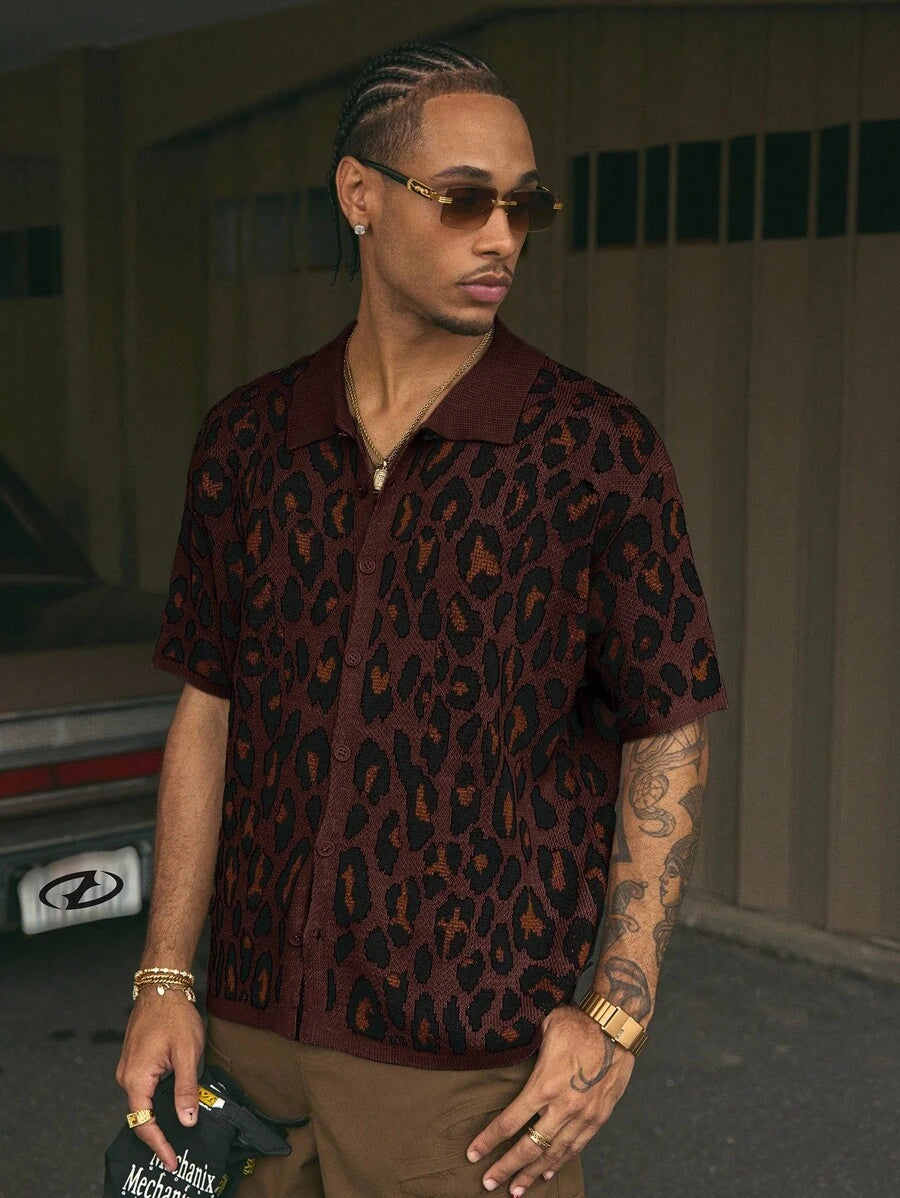Short Sleeve Loose Fit Knit Shirt For Men