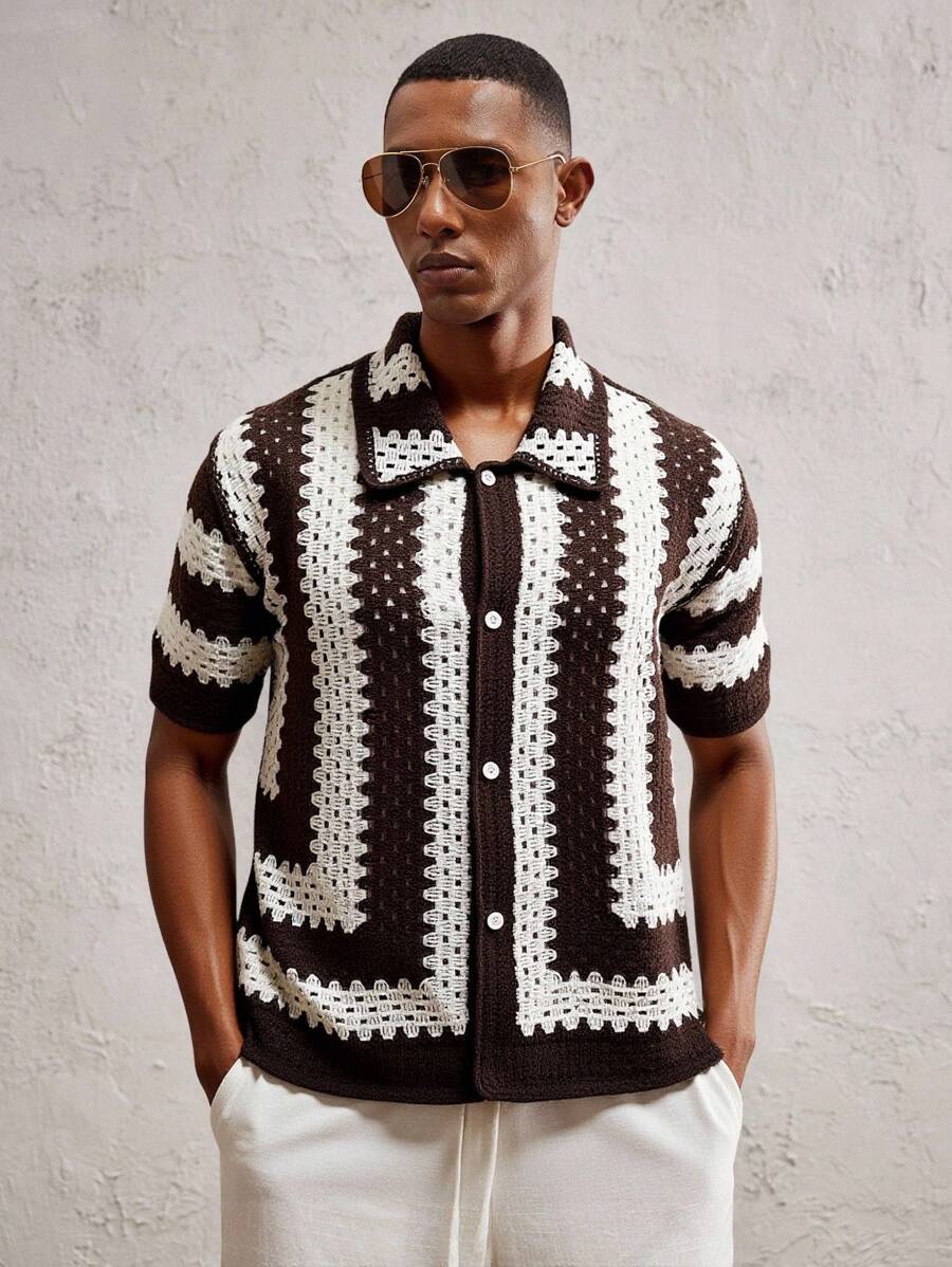 Men's Knitted Fitted Short Sleeve Casual Cardigan Fall Sweater