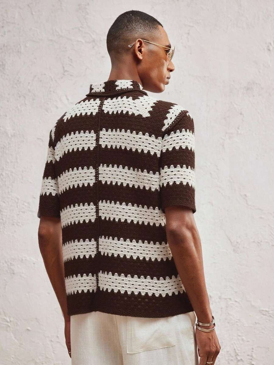 Men's Knitted Fitted Short Sleeve Casual Cardigan Fall Sweater