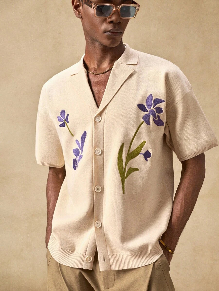 Men's Knitted Casual Loose Fit Short Sleeve Cardigan Sweater