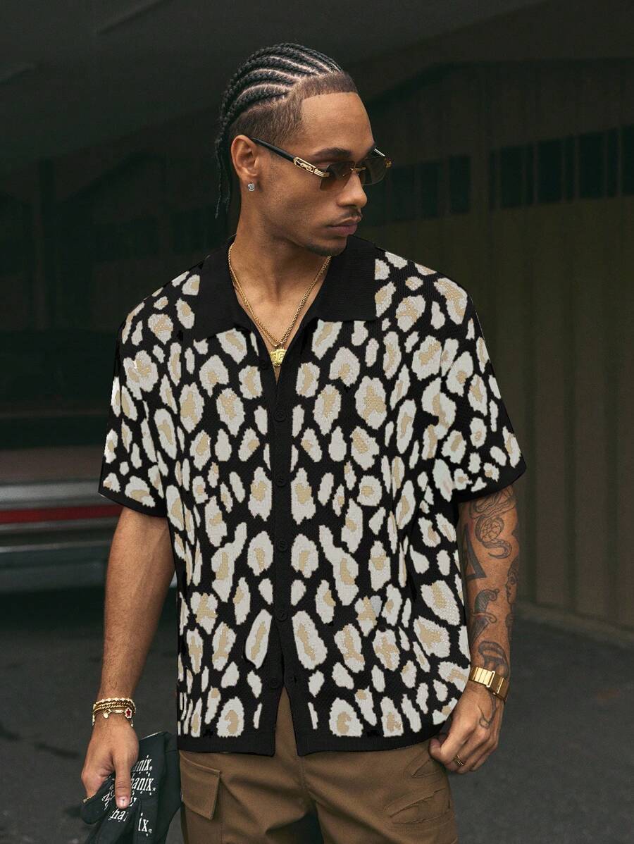 Short Sleeve Loose Fit Knit Shirt For Men
