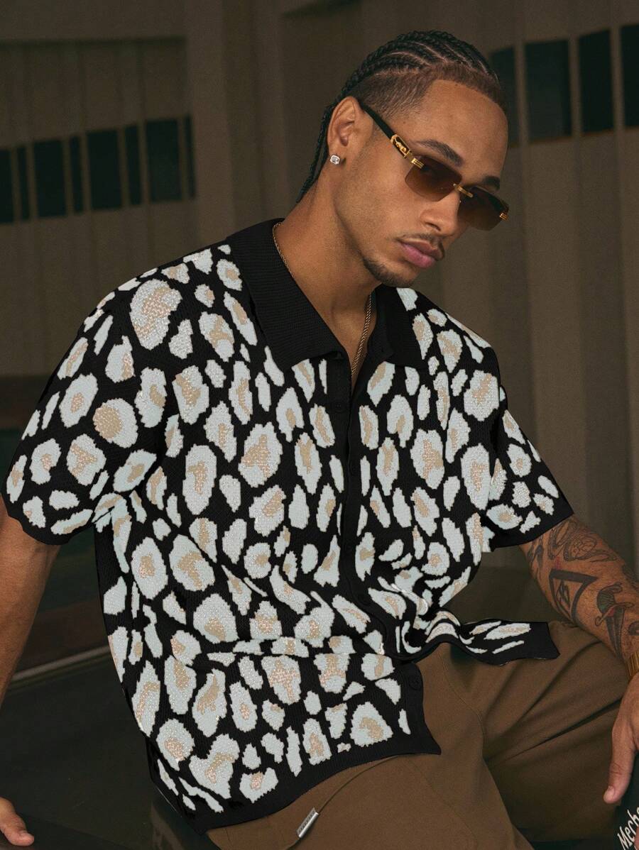 Short Sleeve Loose Fit Knit Shirt For Men