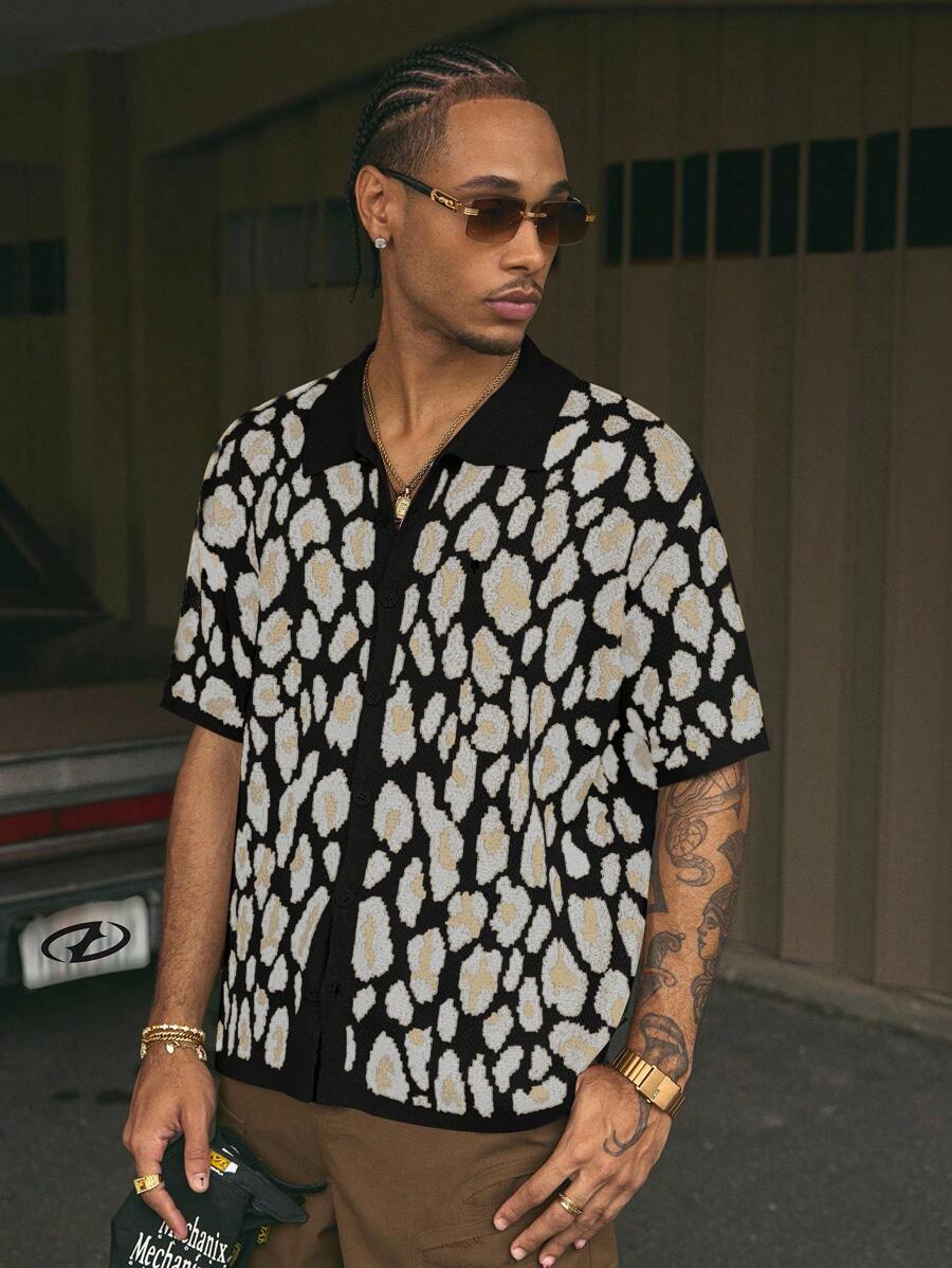 Short Sleeve Loose Fit Knit Shirt For Men