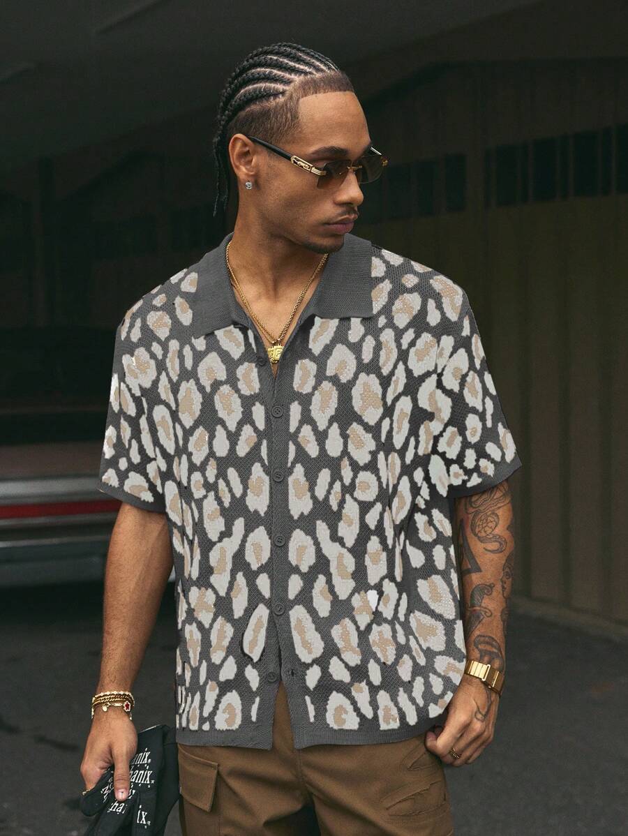 Short Sleeve Loose Fit Knit Shirt For Men