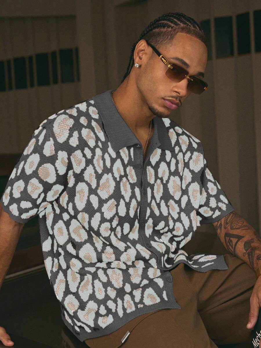 Short Sleeve Loose Fit Knit Shirt For Men