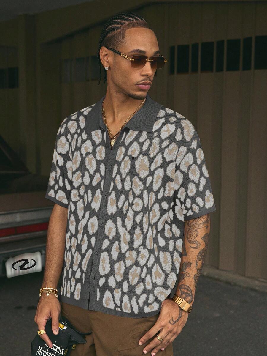 Short Sleeve Loose Fit Knit Shirt For Men