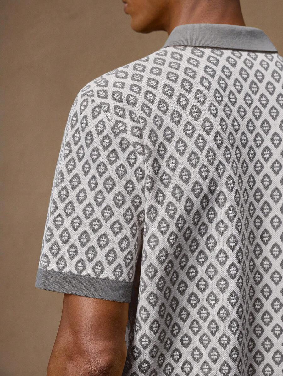 Business Casual Men's Vintage Yellow Jacquard Knit Slim Fit Short Sleeve Tee