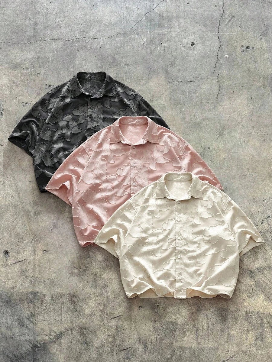 Men's Streetwear Turndown Collar Short Sleeve Loose Fit Shirt