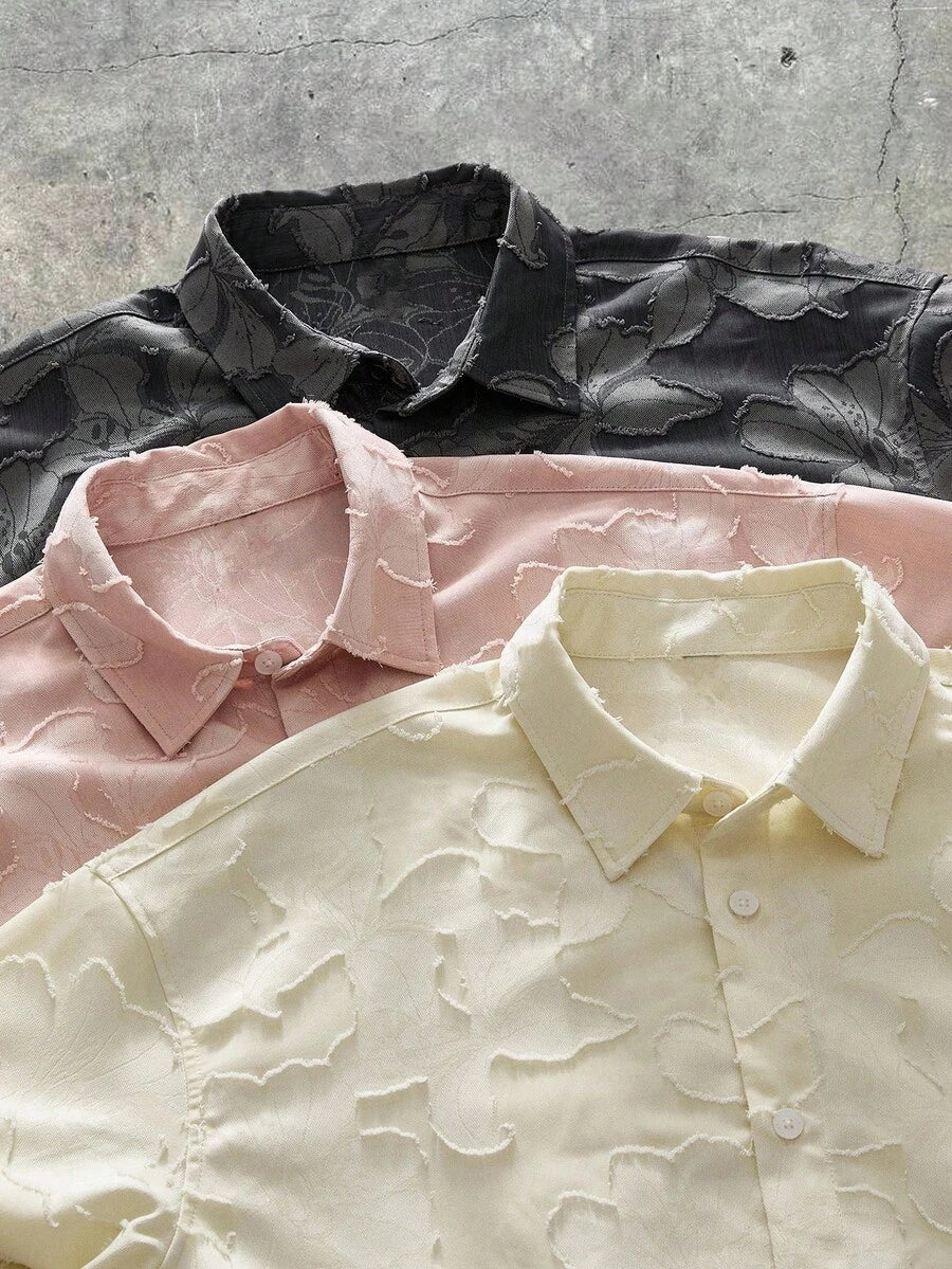 Men's Streetwear Turndown Collar Short Sleeve Loose Fit Shirt