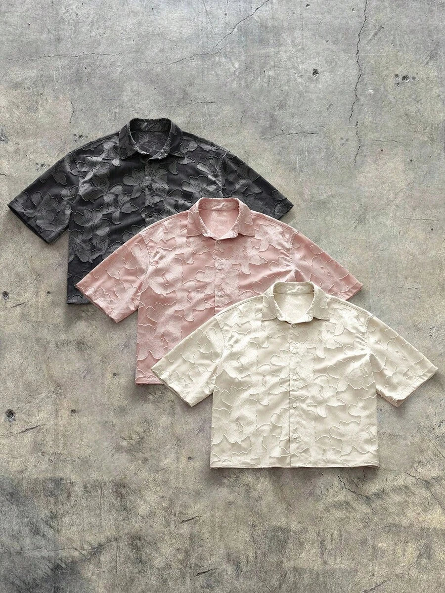 Men's Streetwear Turndown Collar Short Sleeve Loose Fit Shirt