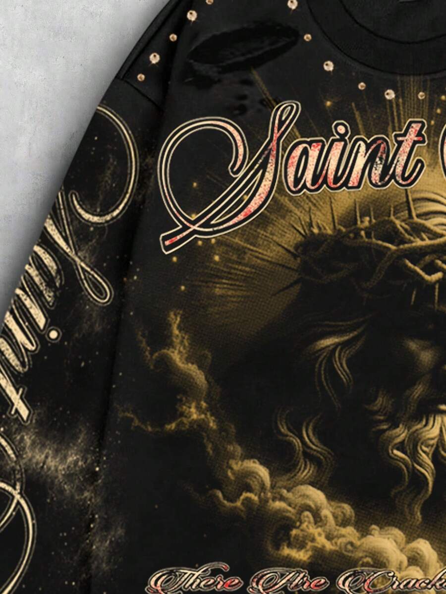 Distressed Graphic Long Sleeve Crew T-Shirt