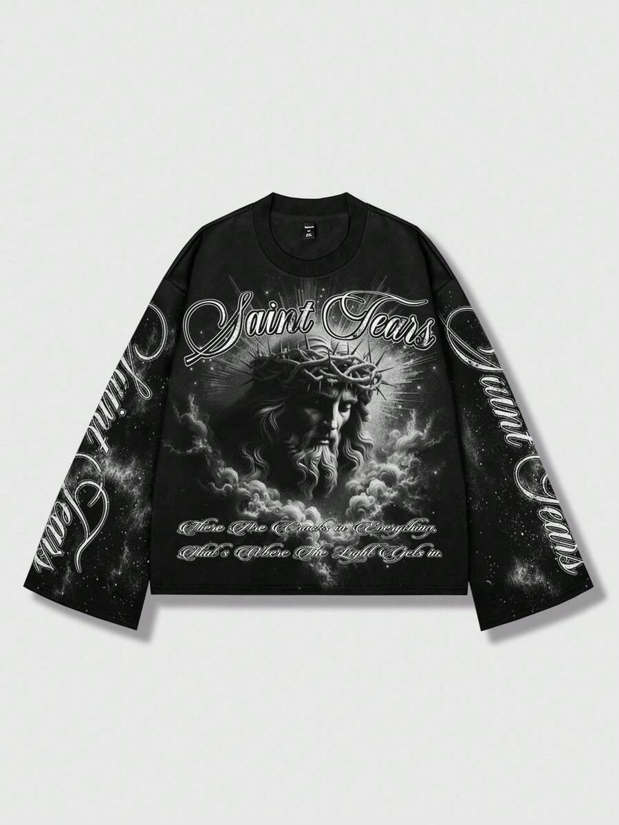 Distressed Graphic Long Sleeve Crew T-Shirt