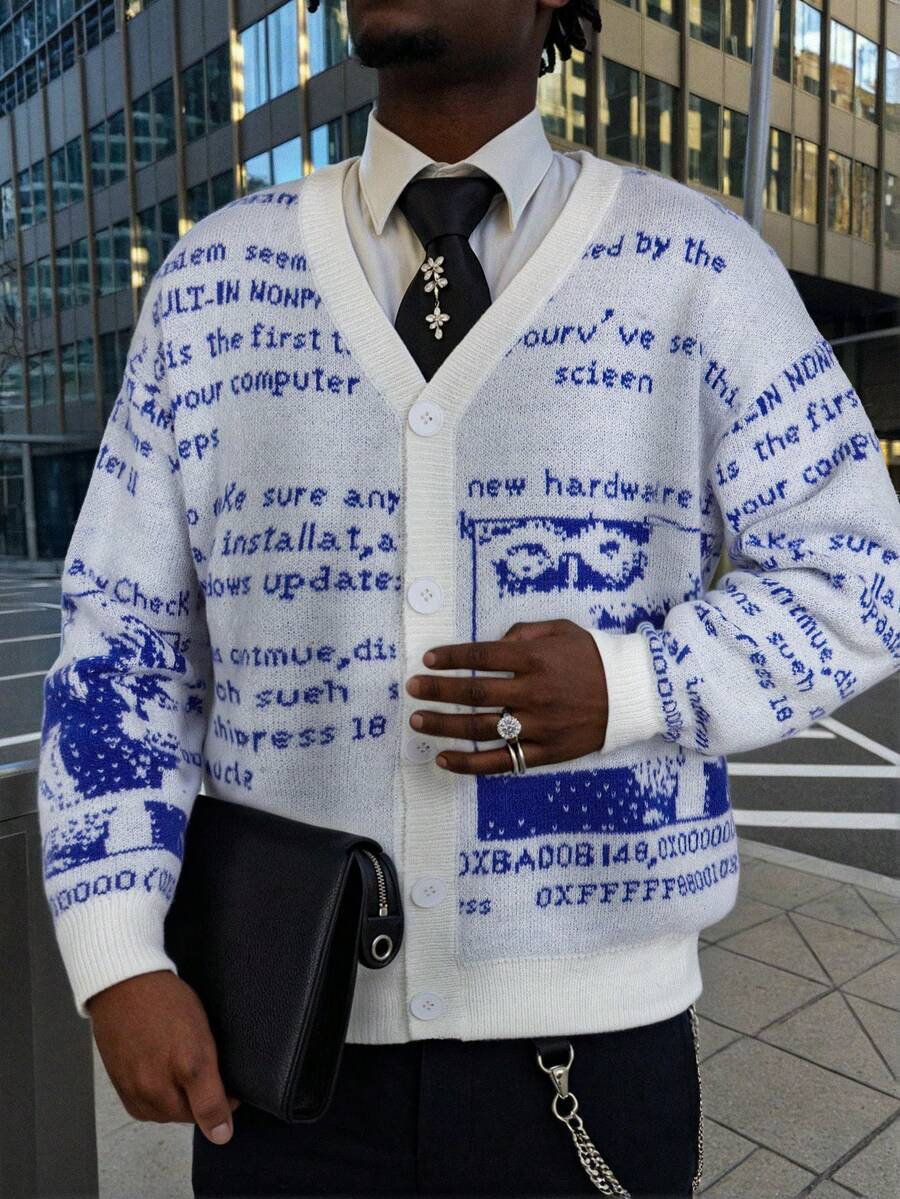 Unisex Casual Vintage Jacquard Knit Cardigan