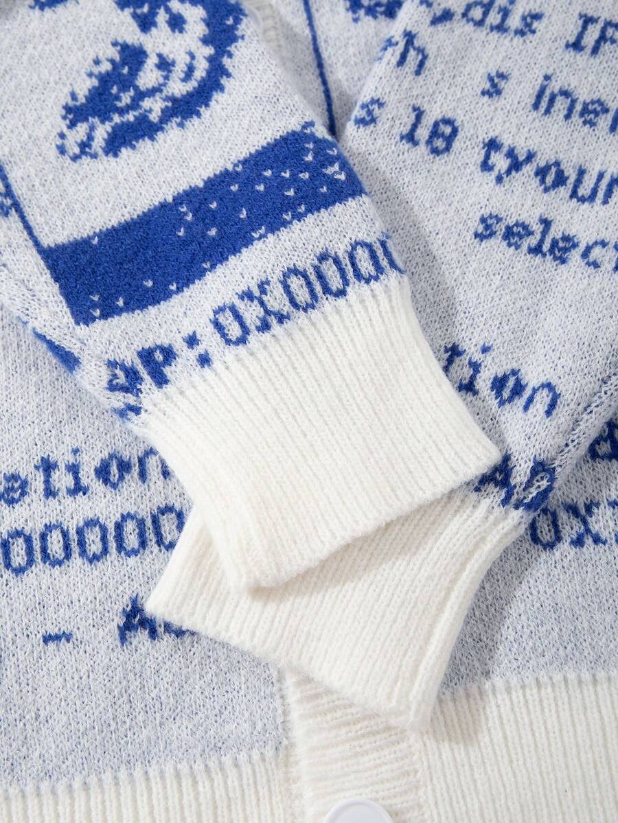 Unisex Casual Vintage Jacquard Knit Cardigan