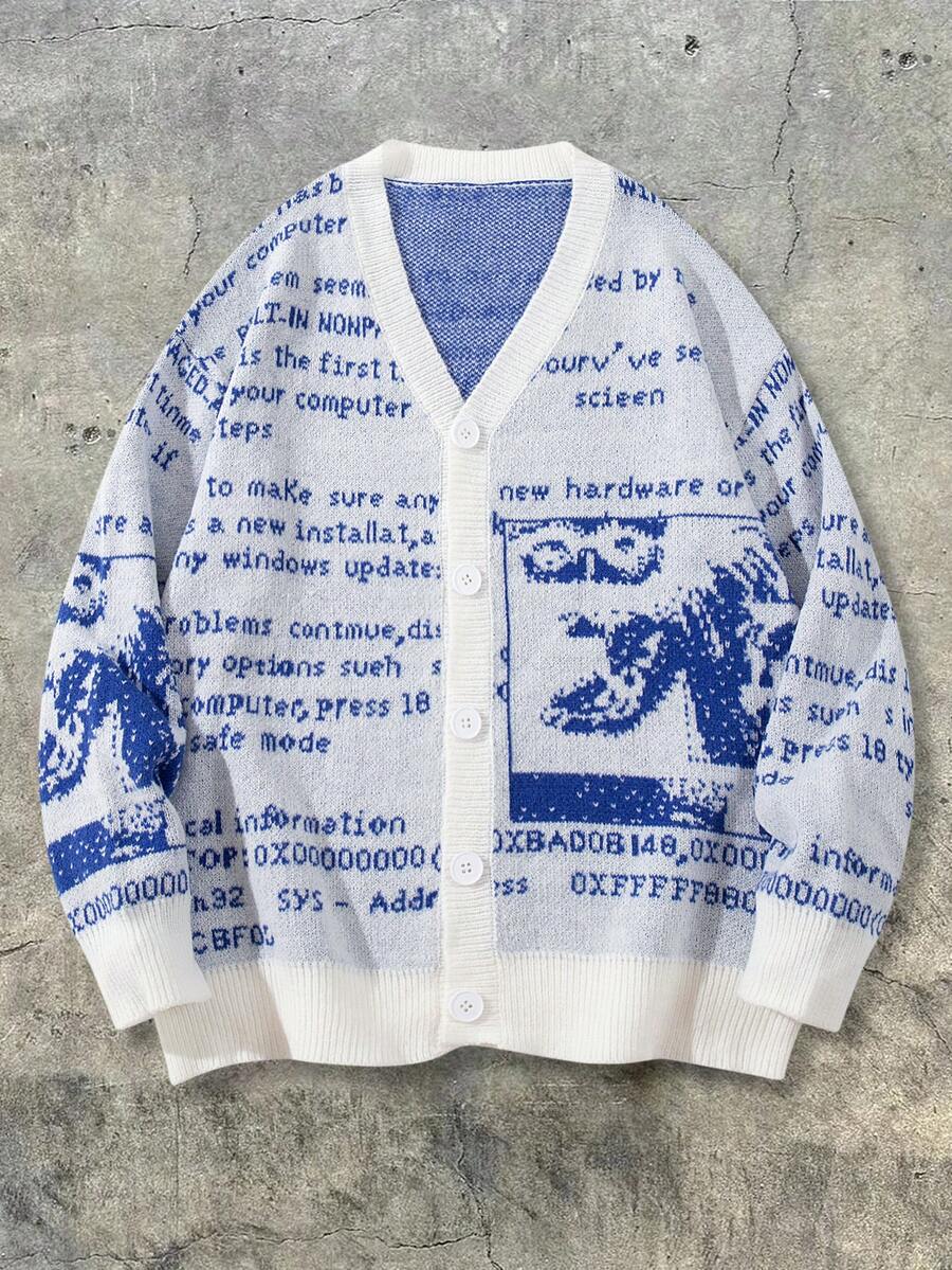 Unisex Casual Vintage Jacquard Knit Cardigan