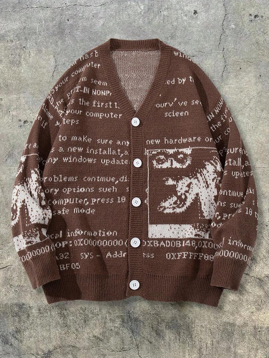 Unisex Casual Vintage Jacquard Knit Cardigan