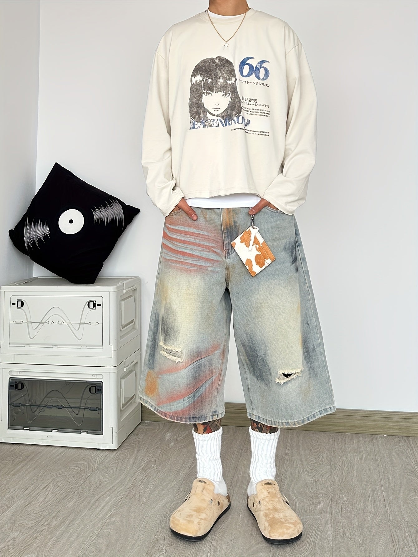 Distressed Washed Ripped Loose Jorts