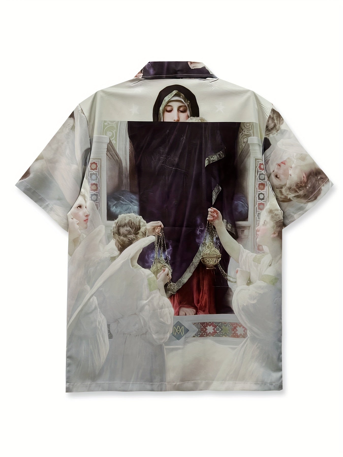 Men's Angelic Choir & Floral Print Short Sleeve Shirt