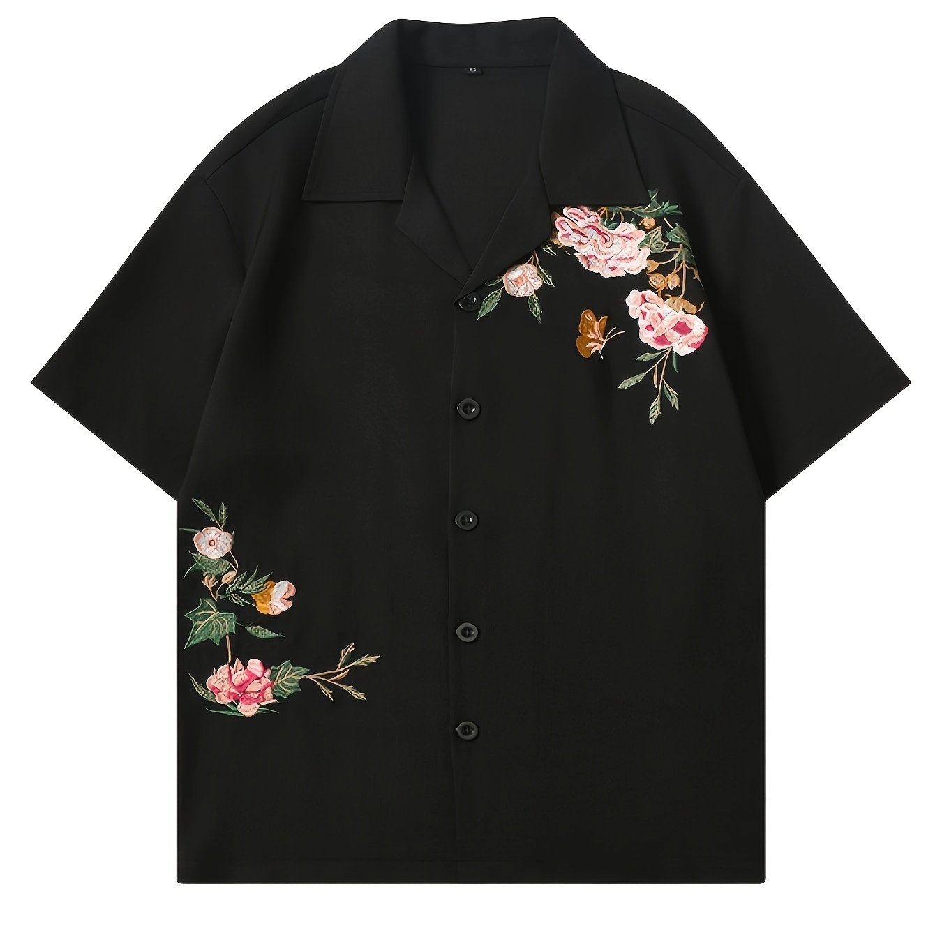 Men'S Casual Floral Embroidered Shirt