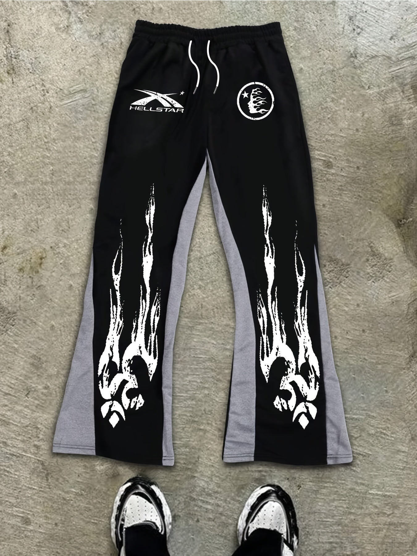 Flame Graphic Print Bell Bottom Pants