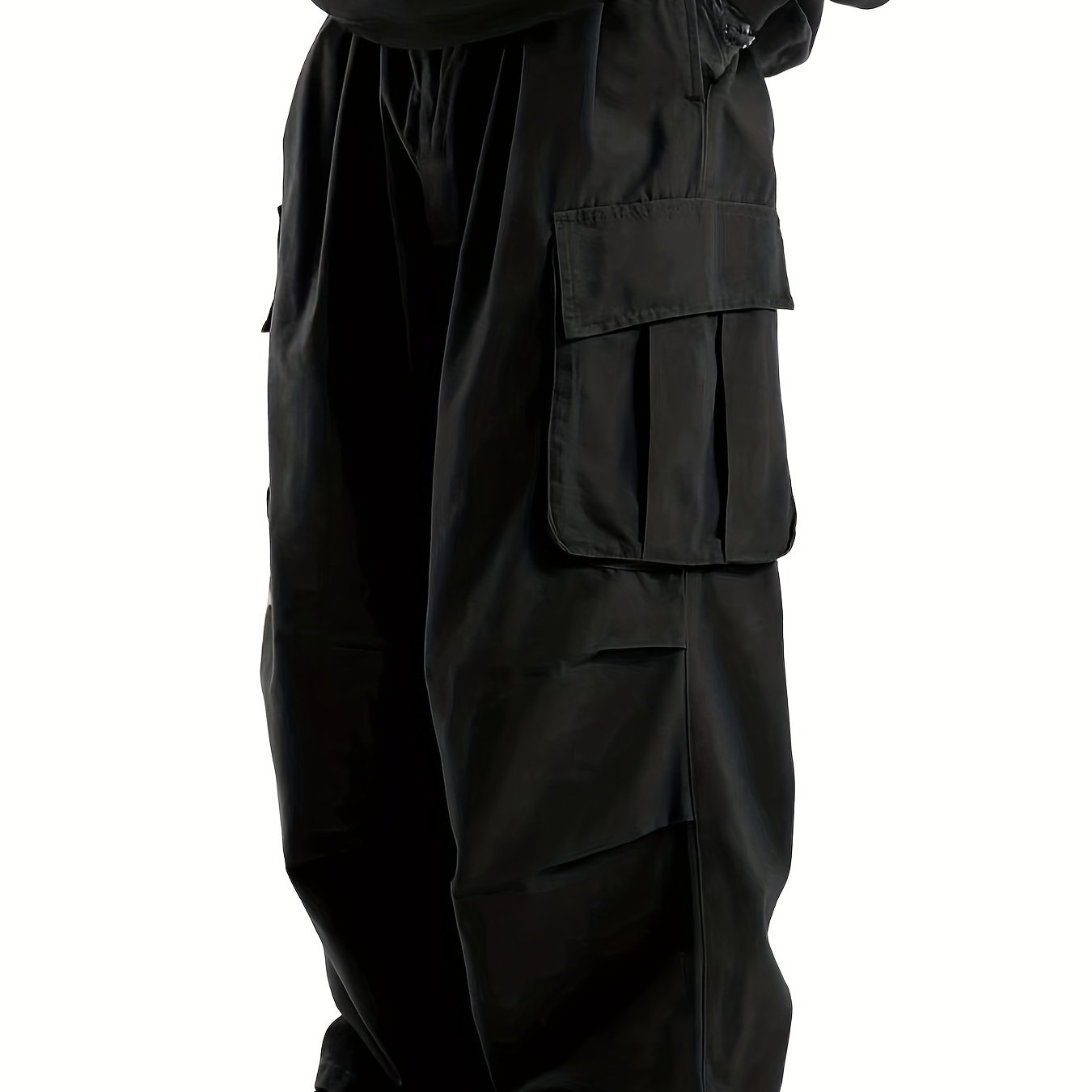 Solid Multi Flap Pockets Men's Straight Leg Cargo Pants