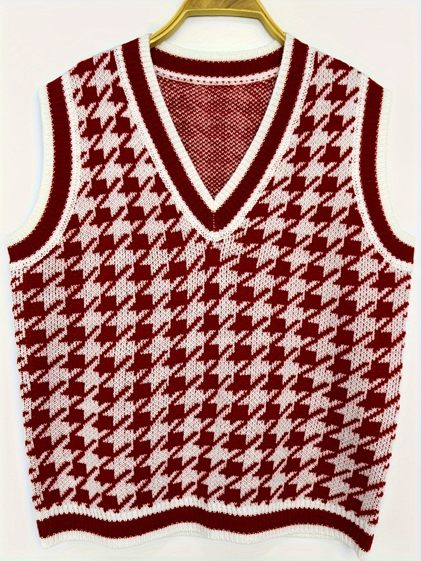 Houndstooth Print V Neck Sweater Vest