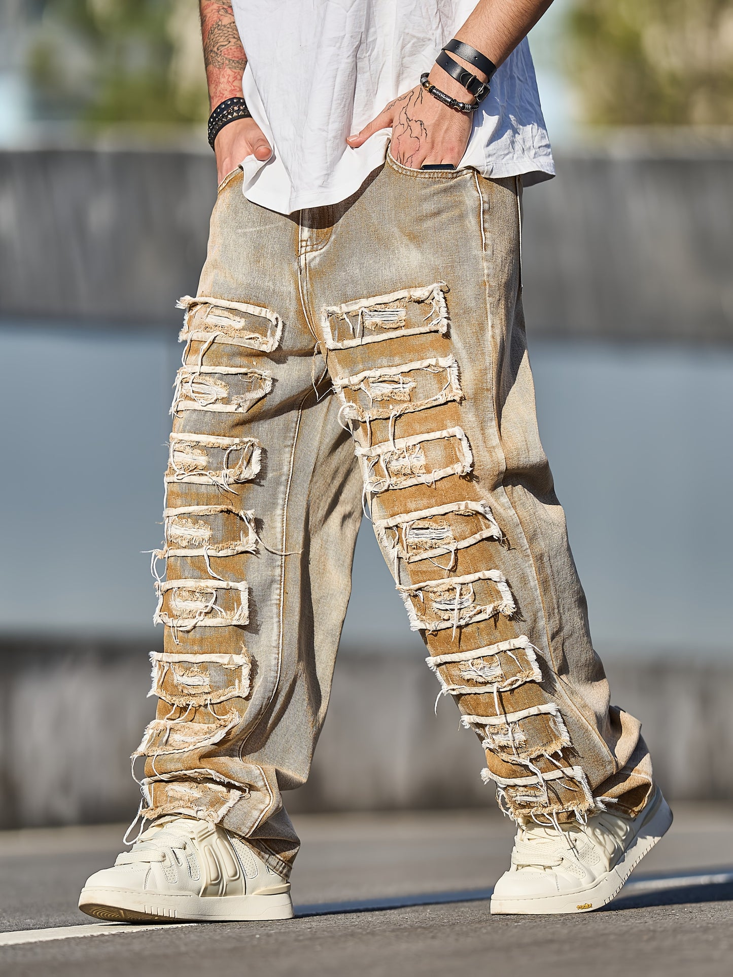 Distressed Bronze Denim Jeans