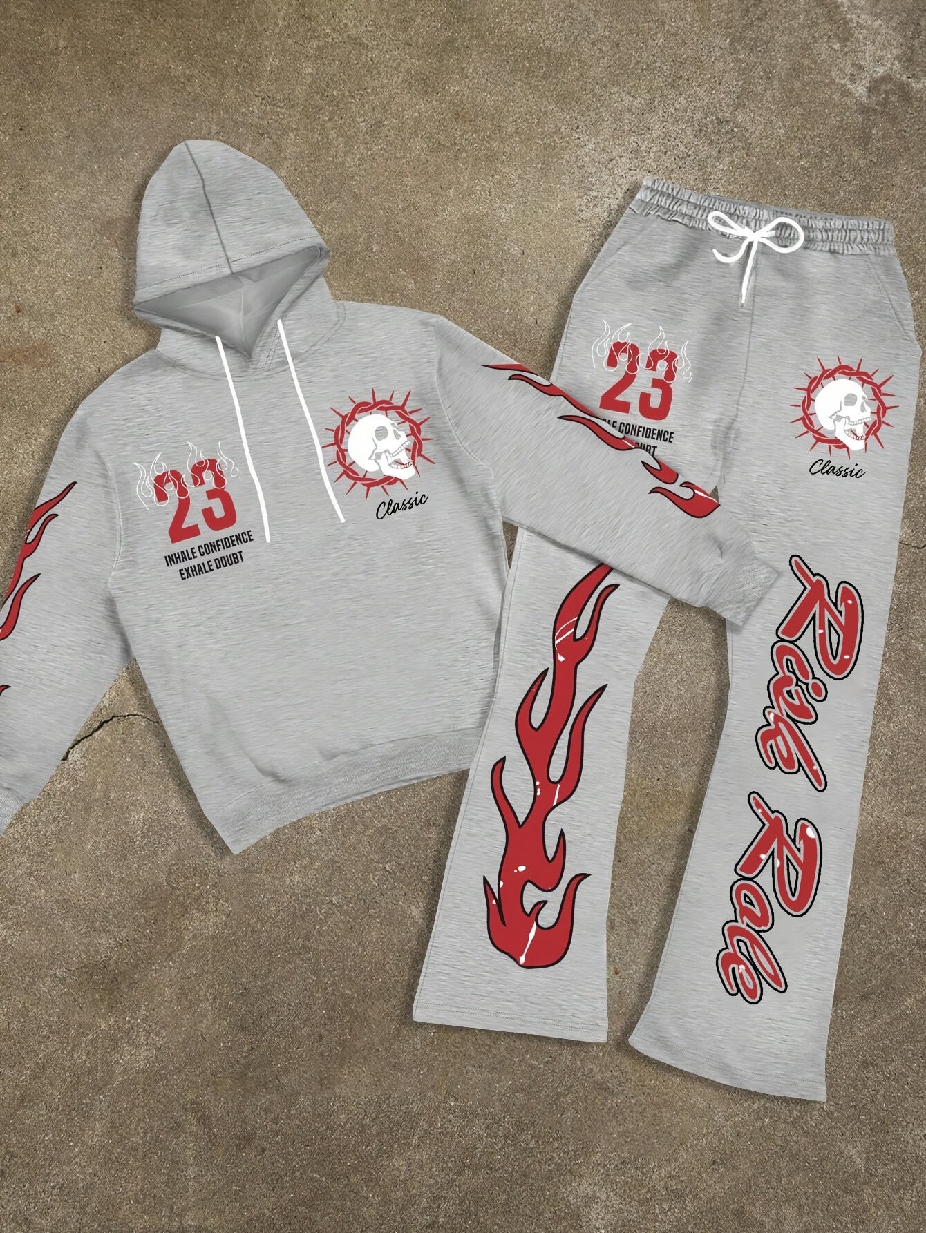 Flame Graphic Hoodie & Sweatpants 2 Piece Set
