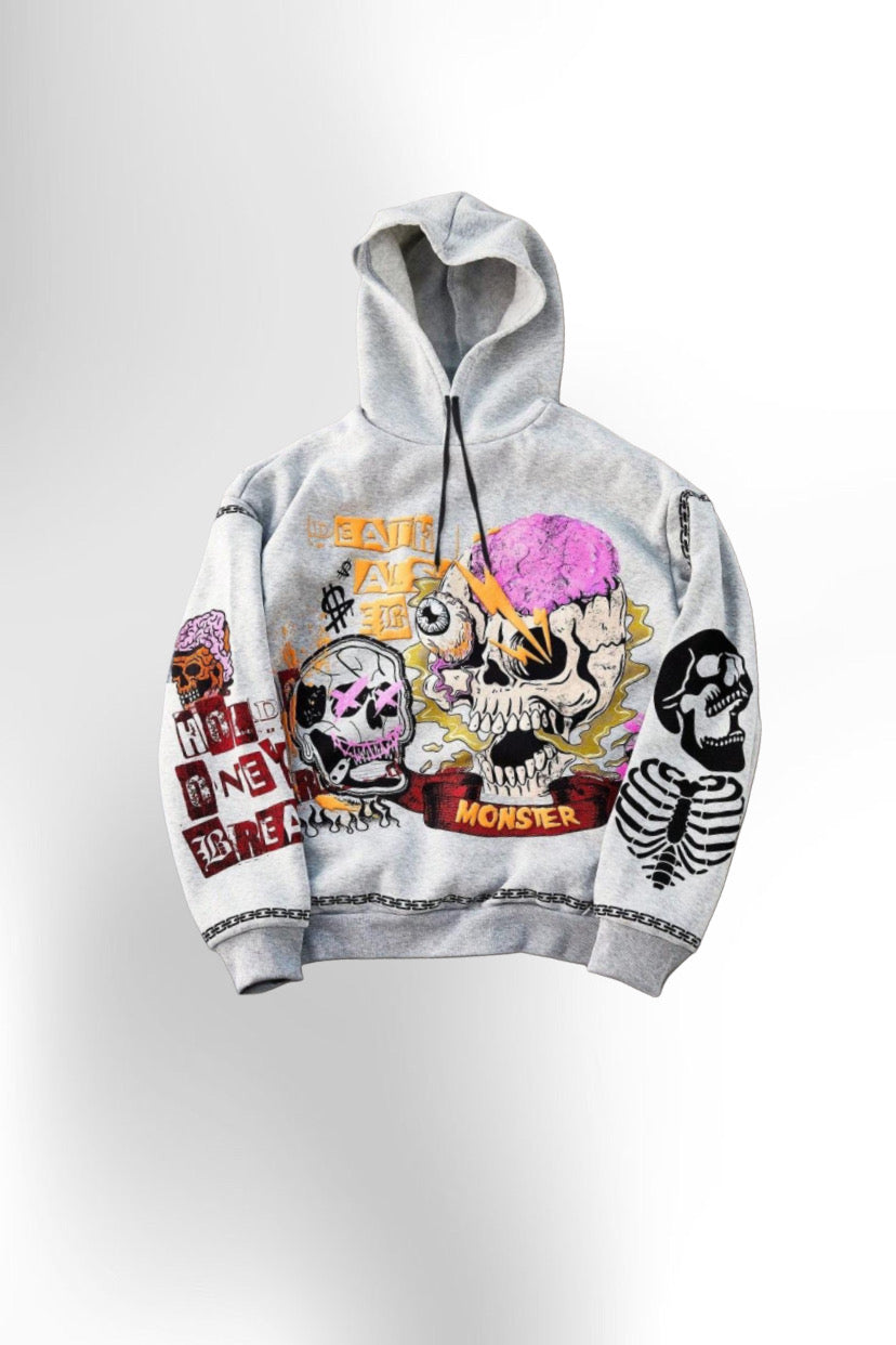 Gothic Skull Street Grey Hoodie