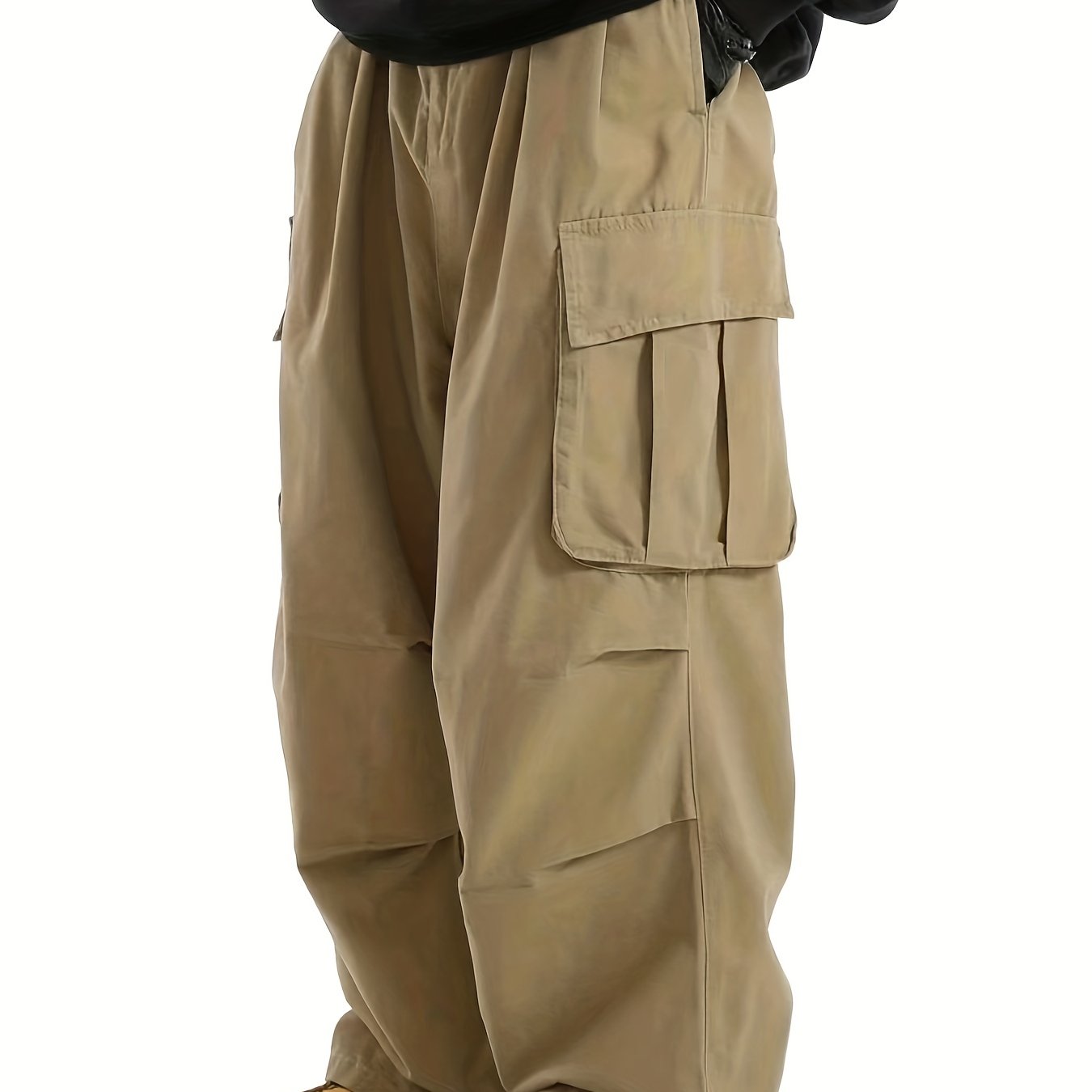 Solid Multi Flap Pockets Men's Straight Leg Cargo Pants