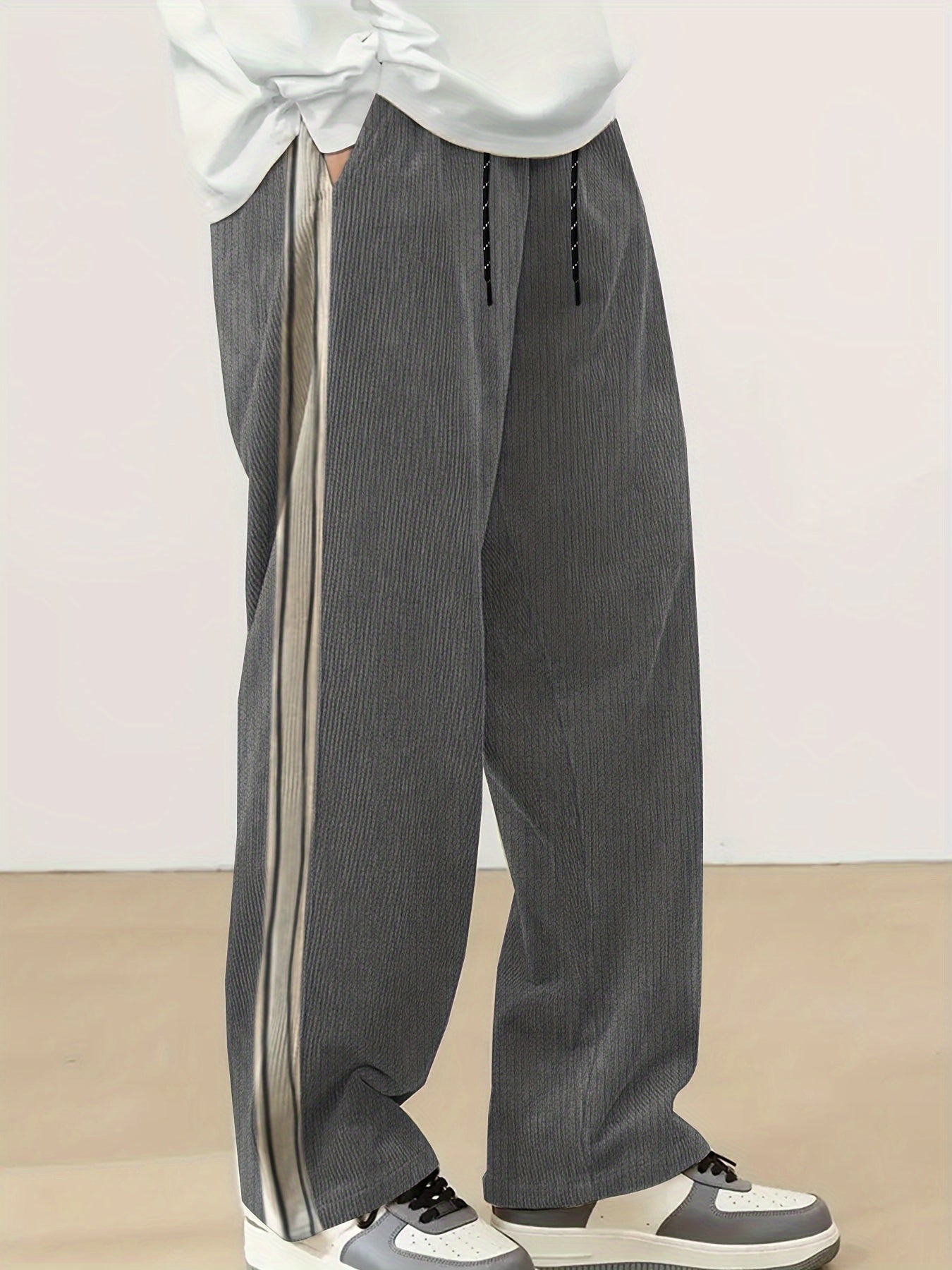 Men's Casual Straight-Leg Jacquard Striped Pants