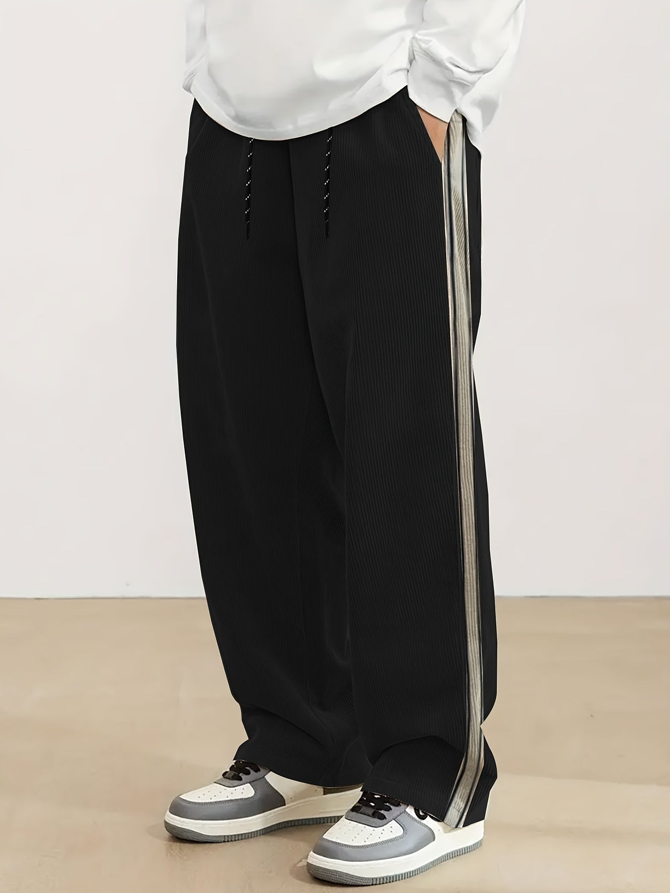 Men's Casual Straight-Leg Jacquard Striped Pants