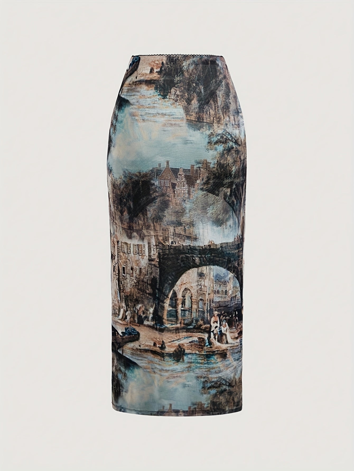 Women's Vintage Oil Painting Print Slim-Fit Skirt