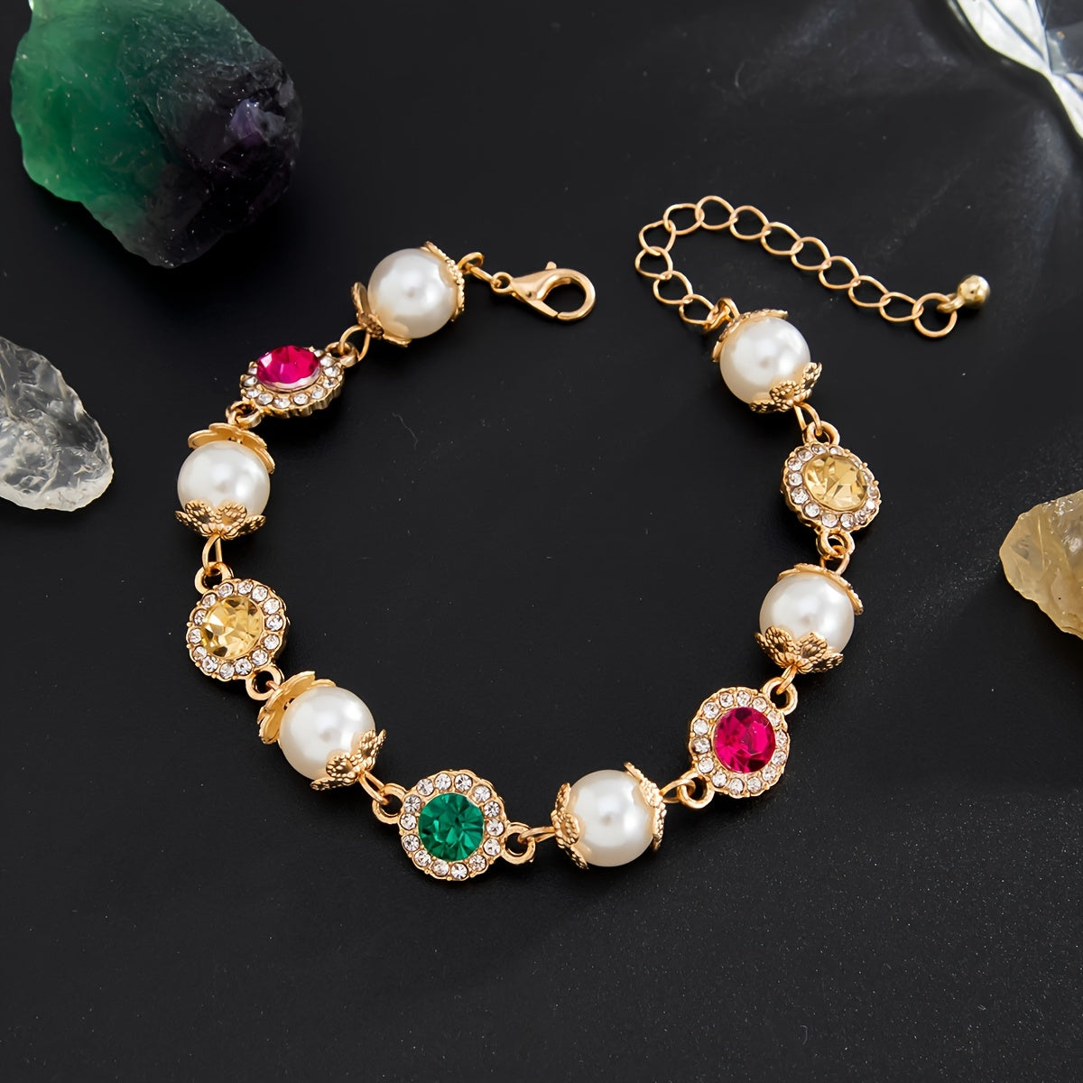 Colored Imitation Pearl Necklace and Bracelet