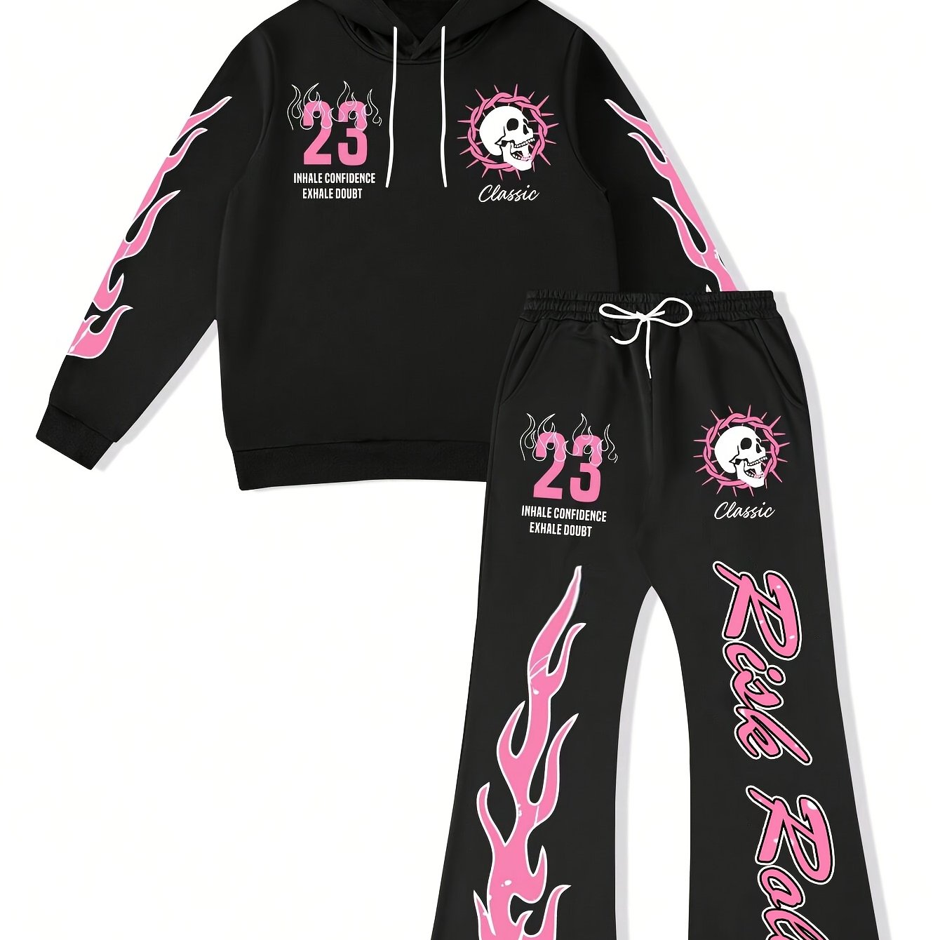 Flame Graphic Hoodie & Sweatpants 2 Piece Set