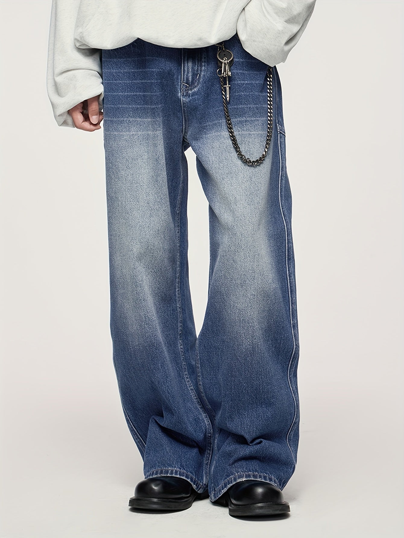 Men's Fashionable Washed Cut-Off Wide-Leg Faux Denim