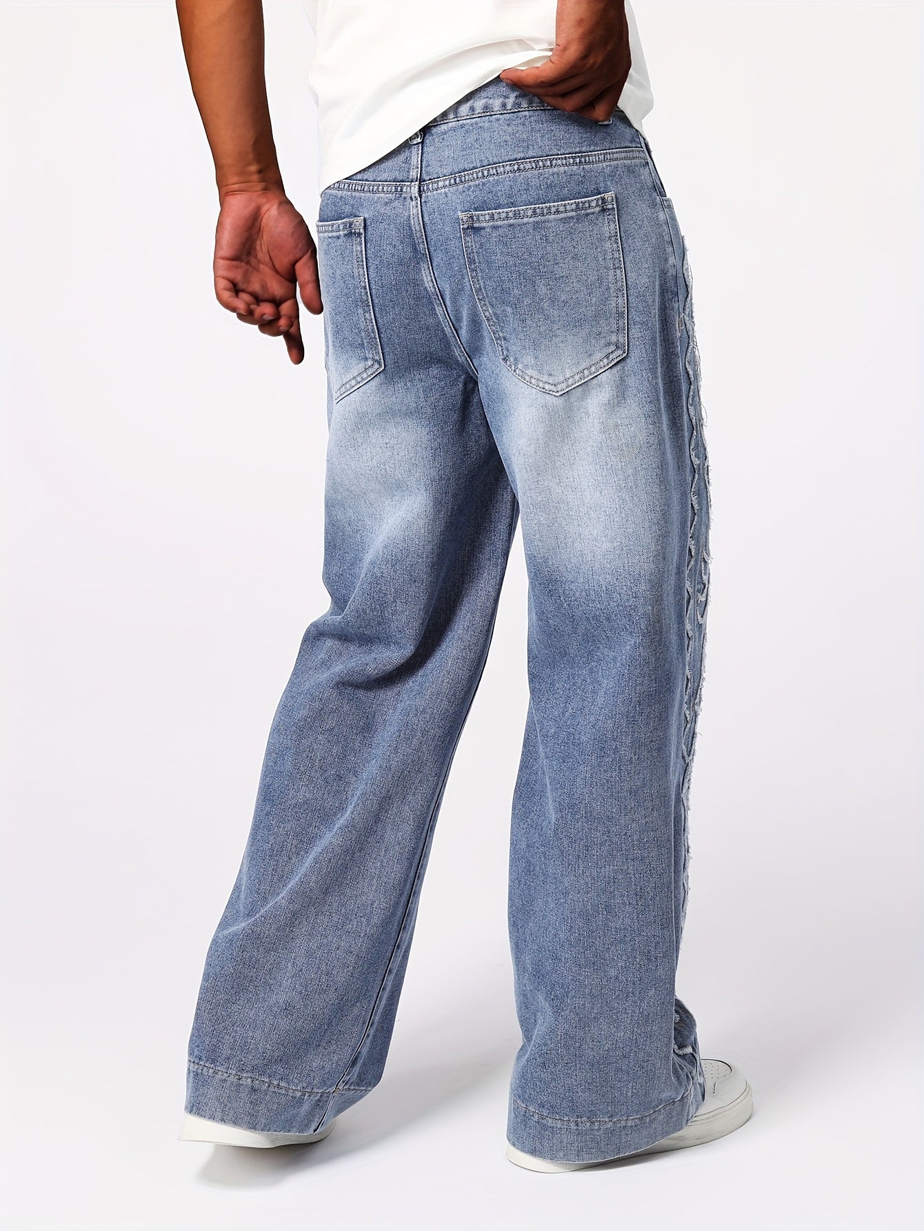 Men's Loose Geometric Embroidery Graphic Print Denim Jeans