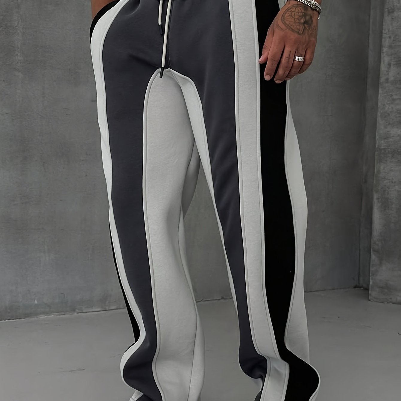 Casual Striped Color-Block Loose-Fit Straight-Leg Pants