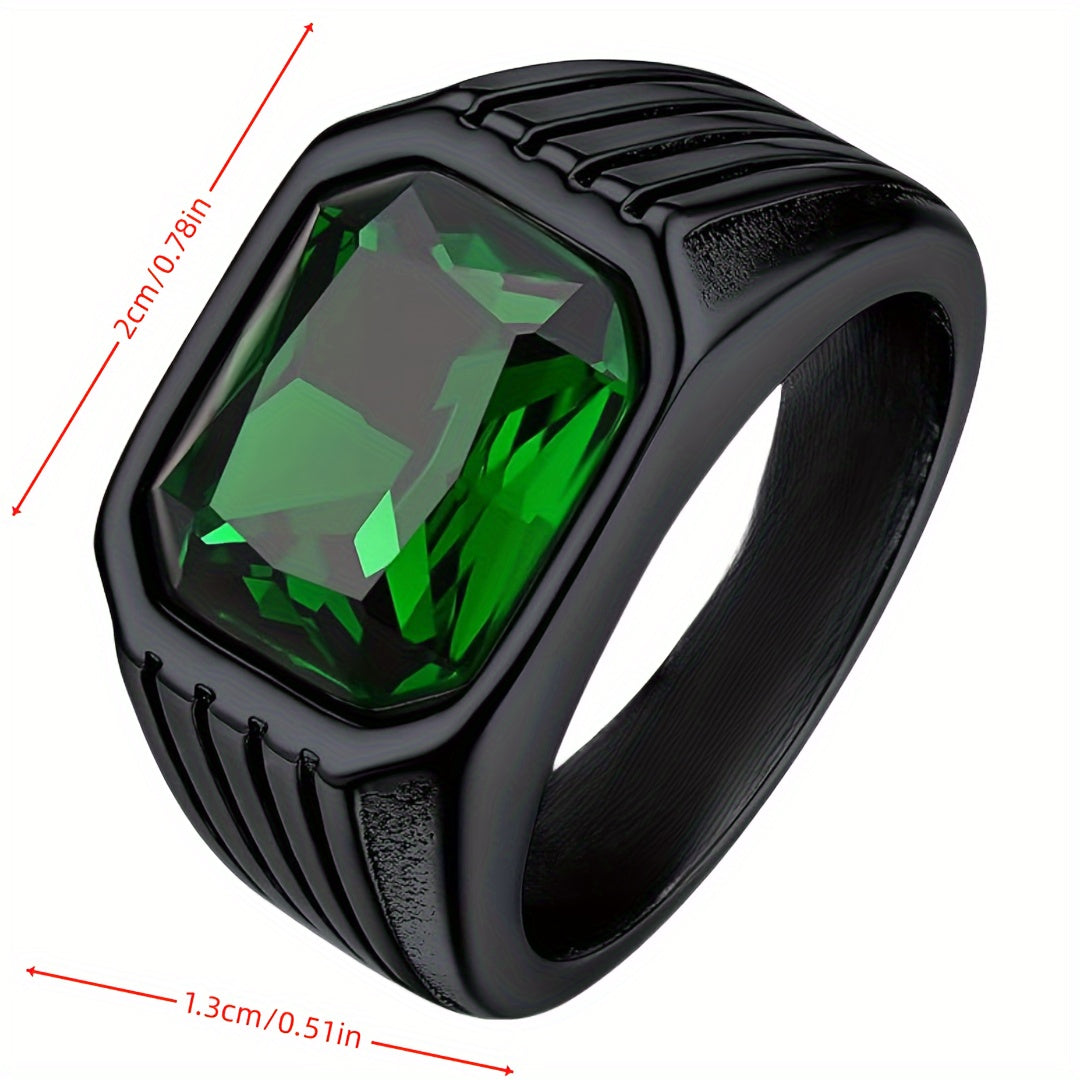 1pc Retro Octagonal Ring with Color Stone