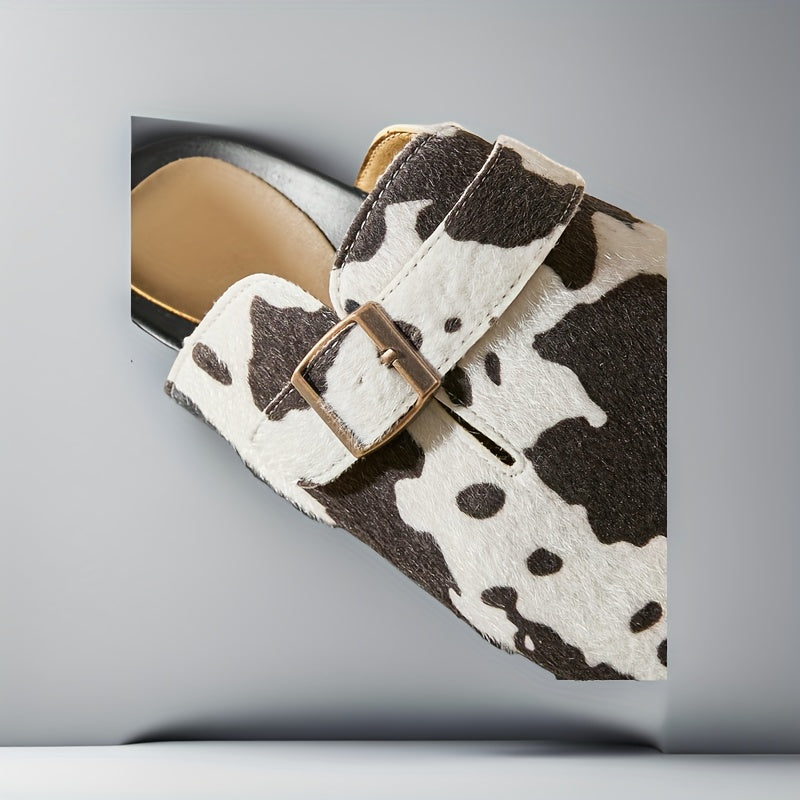 Casual Slip-On Cow Print Mules