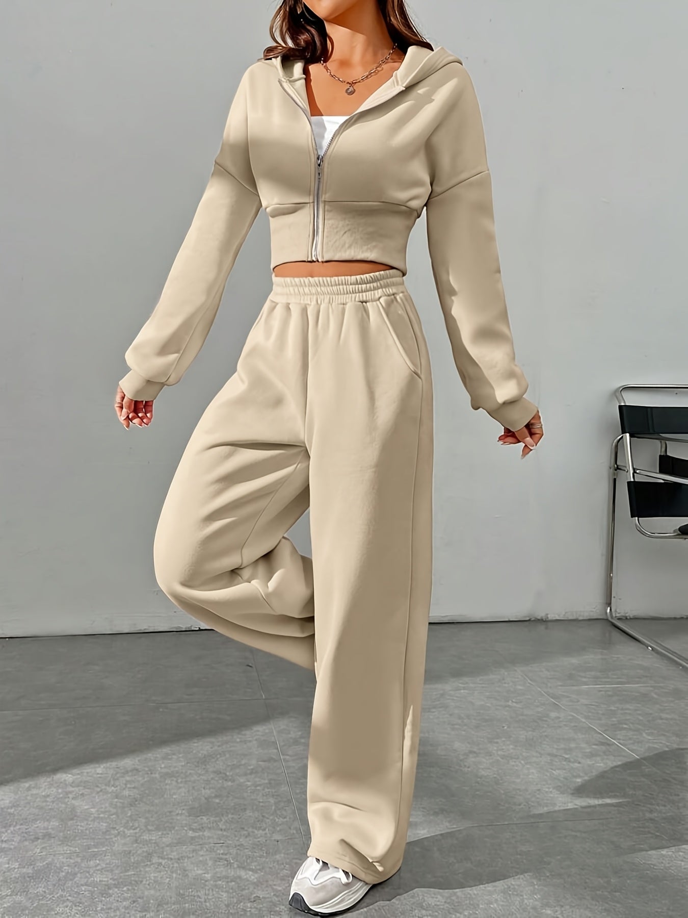 Women'S Zip-Up Hoodie and Pants Two-Piece Set -