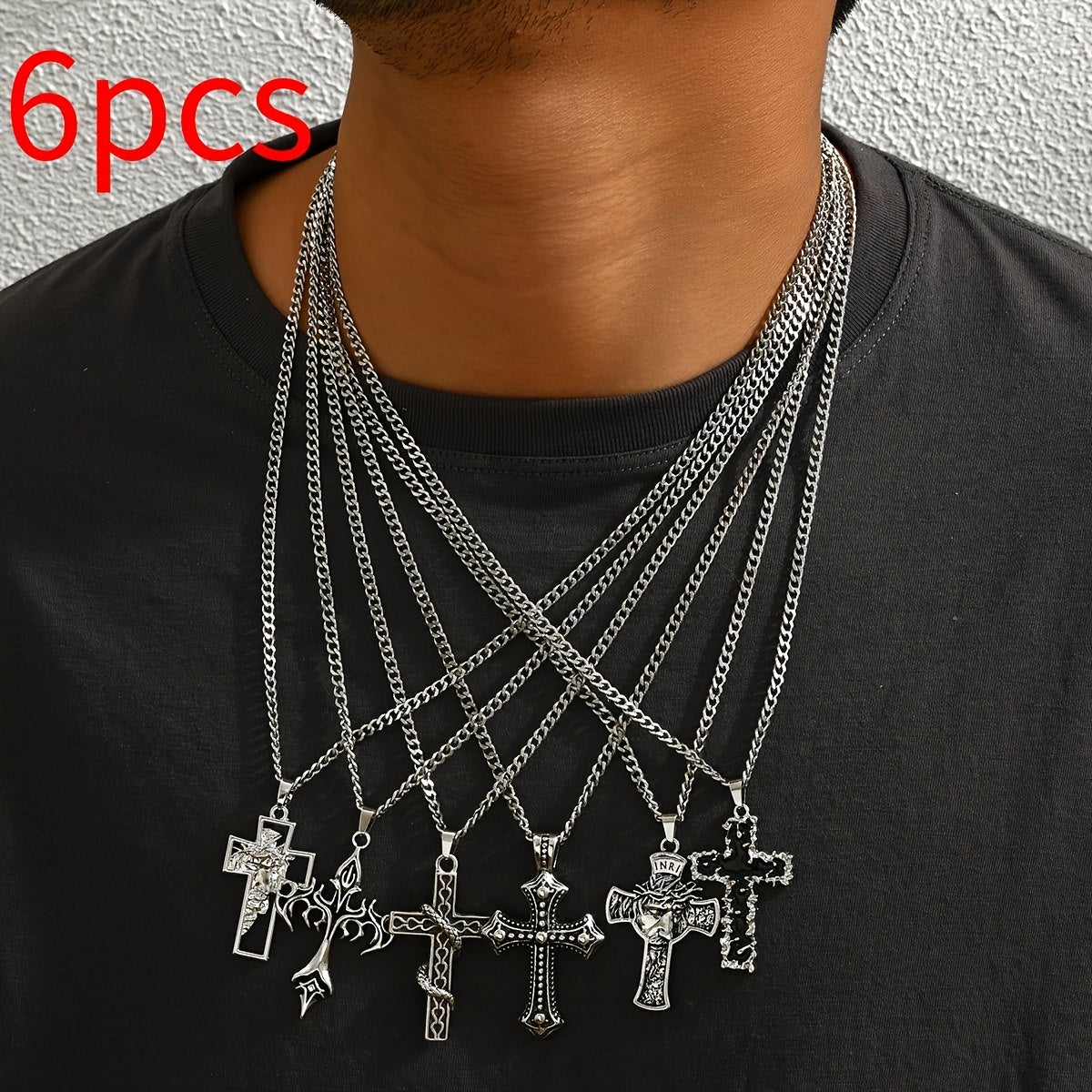 6pcs Men'S Stainless Steel Chain Necklace Set