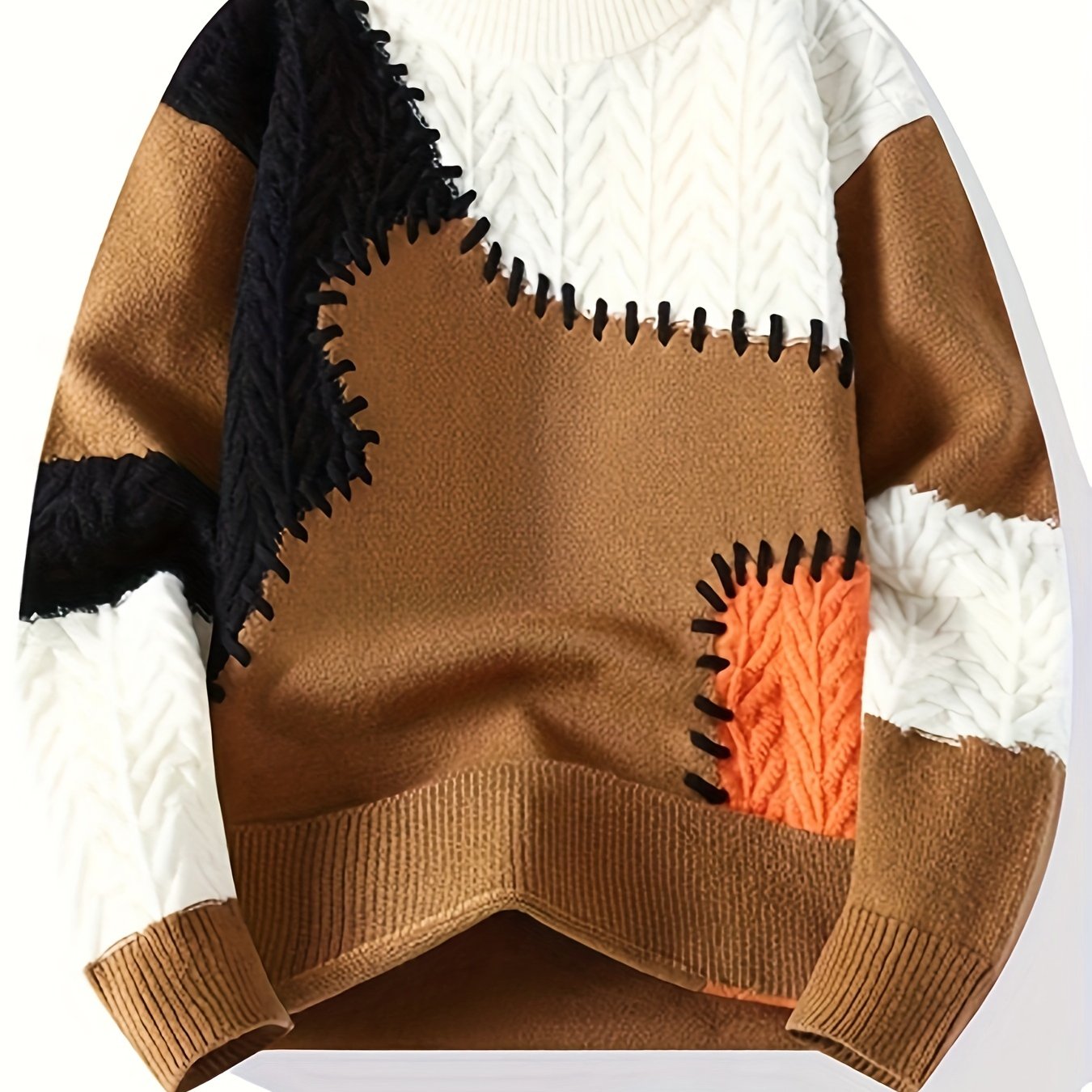 Men's Color-Block Cable Knit Sweater
